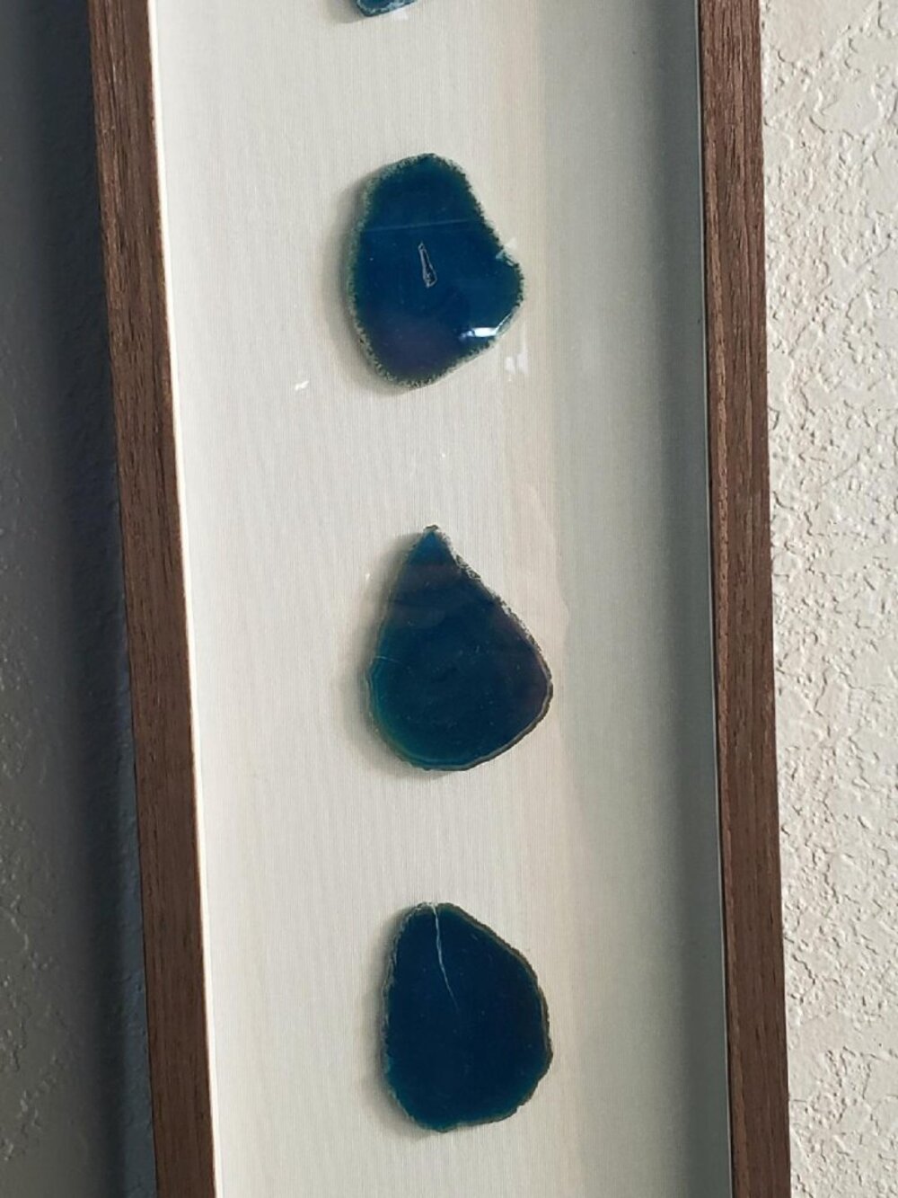 Large Framed 5 Blue Agate Crystal Shadow Box Mineral Wall Art 9x30